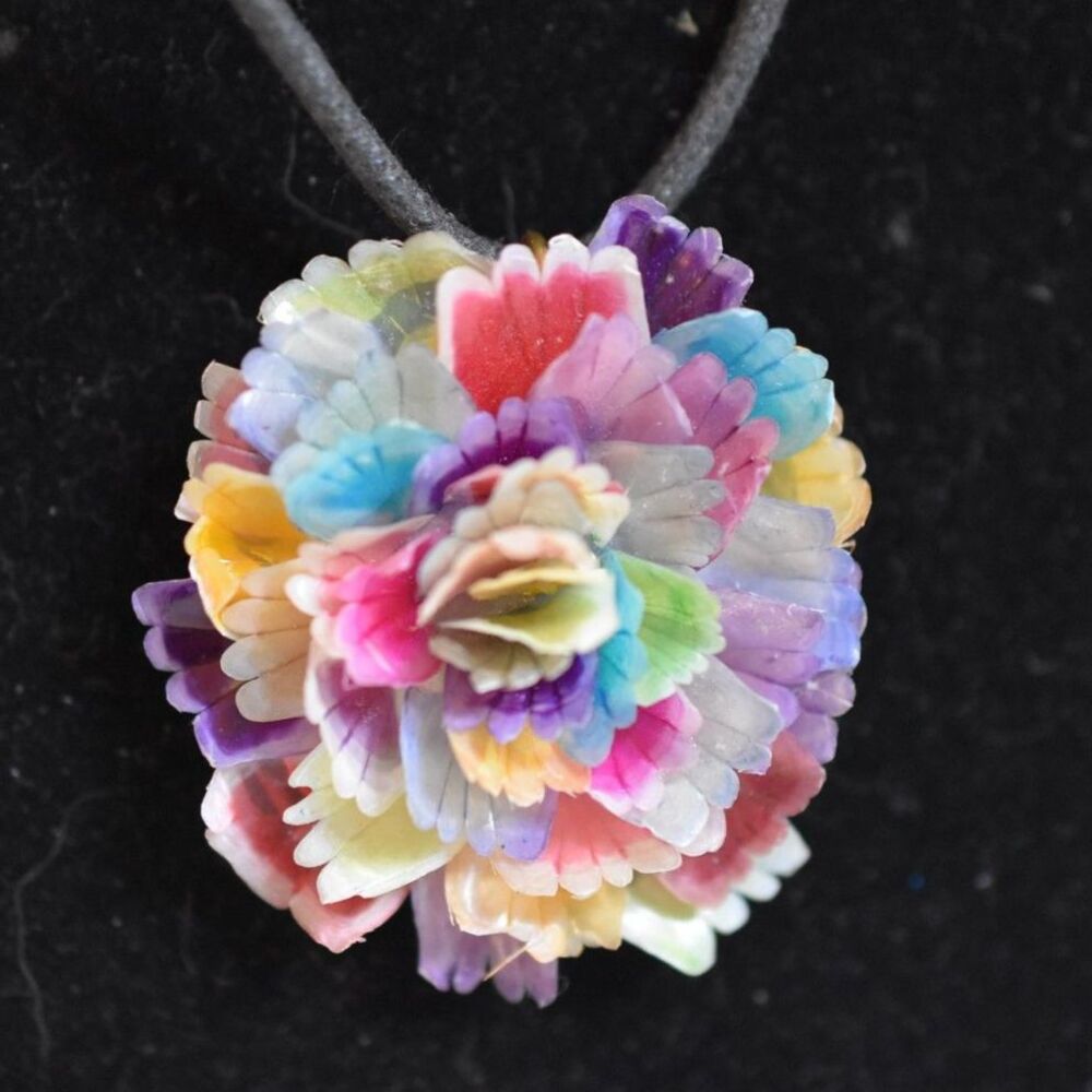 VTG 70's Rainbow Flower Power (Acylic) 15" Black Suede Cord Hippie Necklace